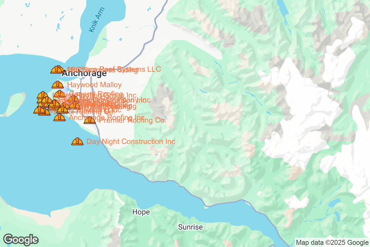Map of Roofing Contractors in Anchorage, Alaska