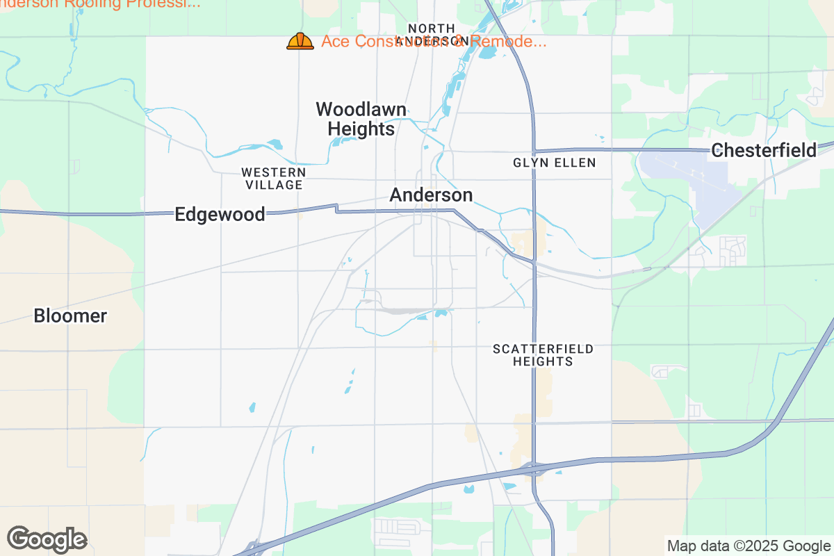 Map of Roofing Contractors in Anderson, Indiana