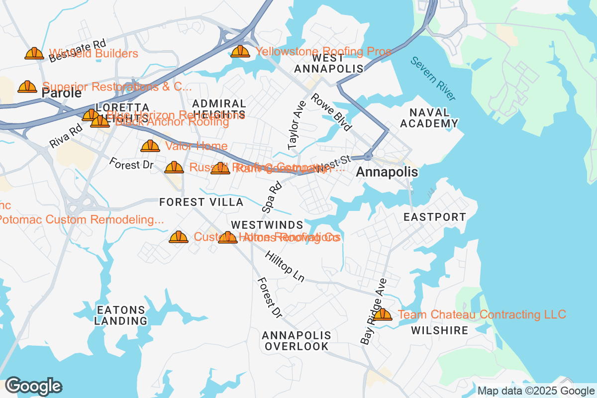 Map of Roofing Contractors in Annapolis, Maryland