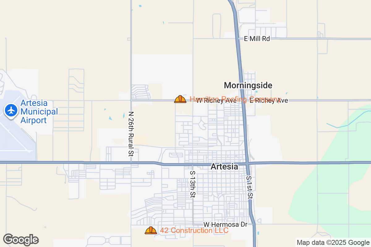 Map of Roofing Contractors in Artesia, New Mexico