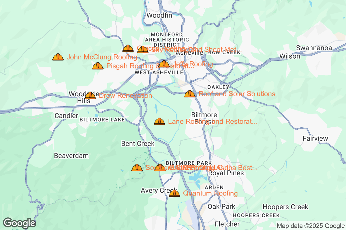 Map of Roofing Contractors in Asheville, North Carolina