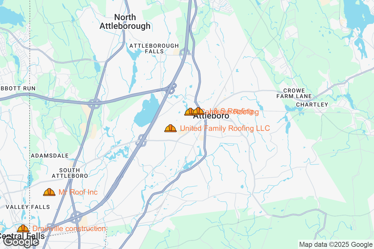 Map of Roofing Contractors in Attleboro, Massachusetts