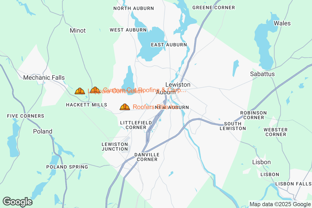 Map of Roofing Contractors in Auburn, Maine