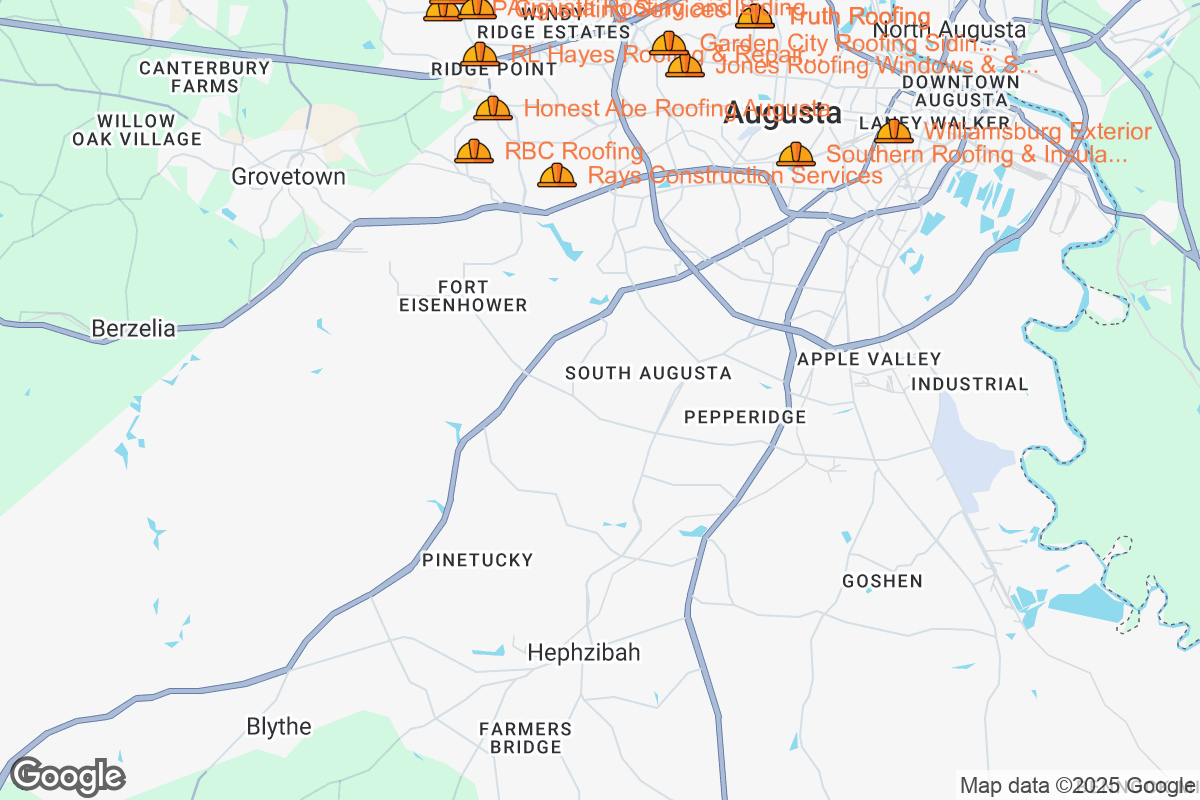 Map of Roofing Contractors in Augusta, Georgia