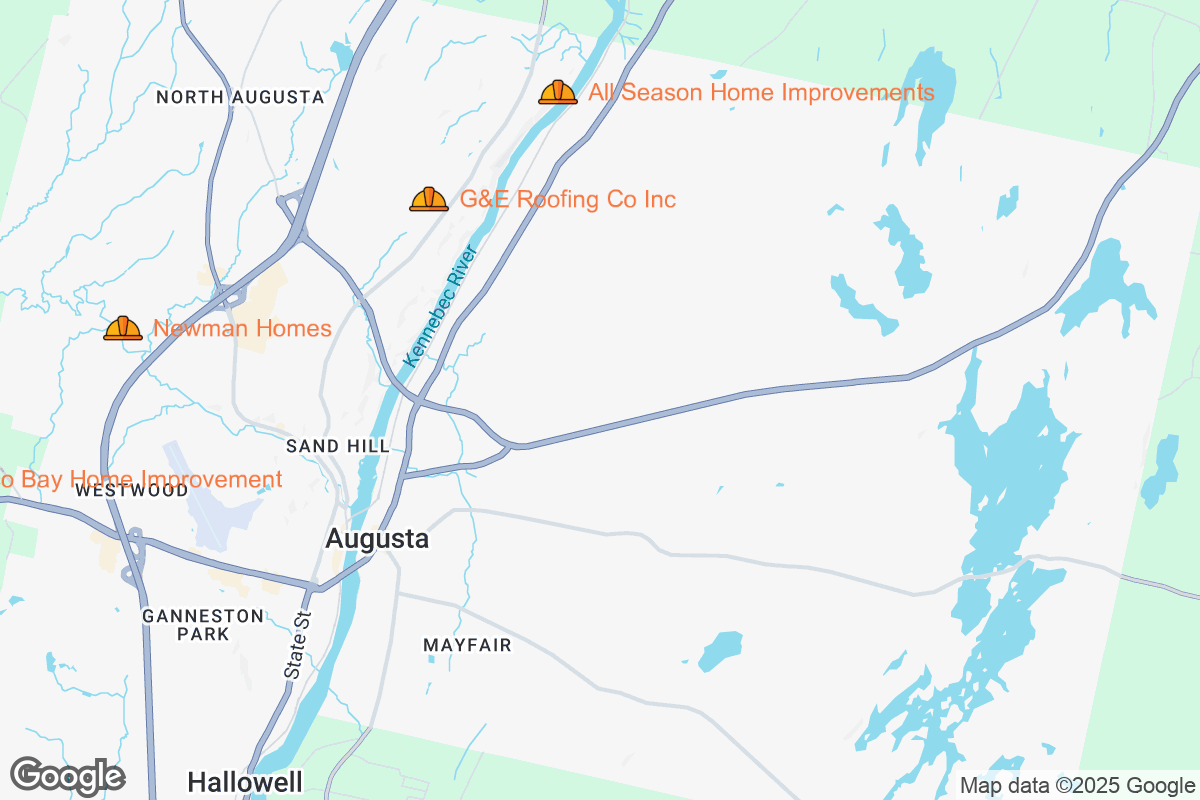 Map of Roofing Contractors in Augusta, Maine