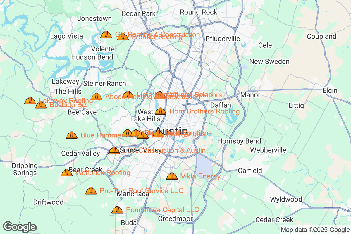 Map of Roofing Contractors in Austin, Texas