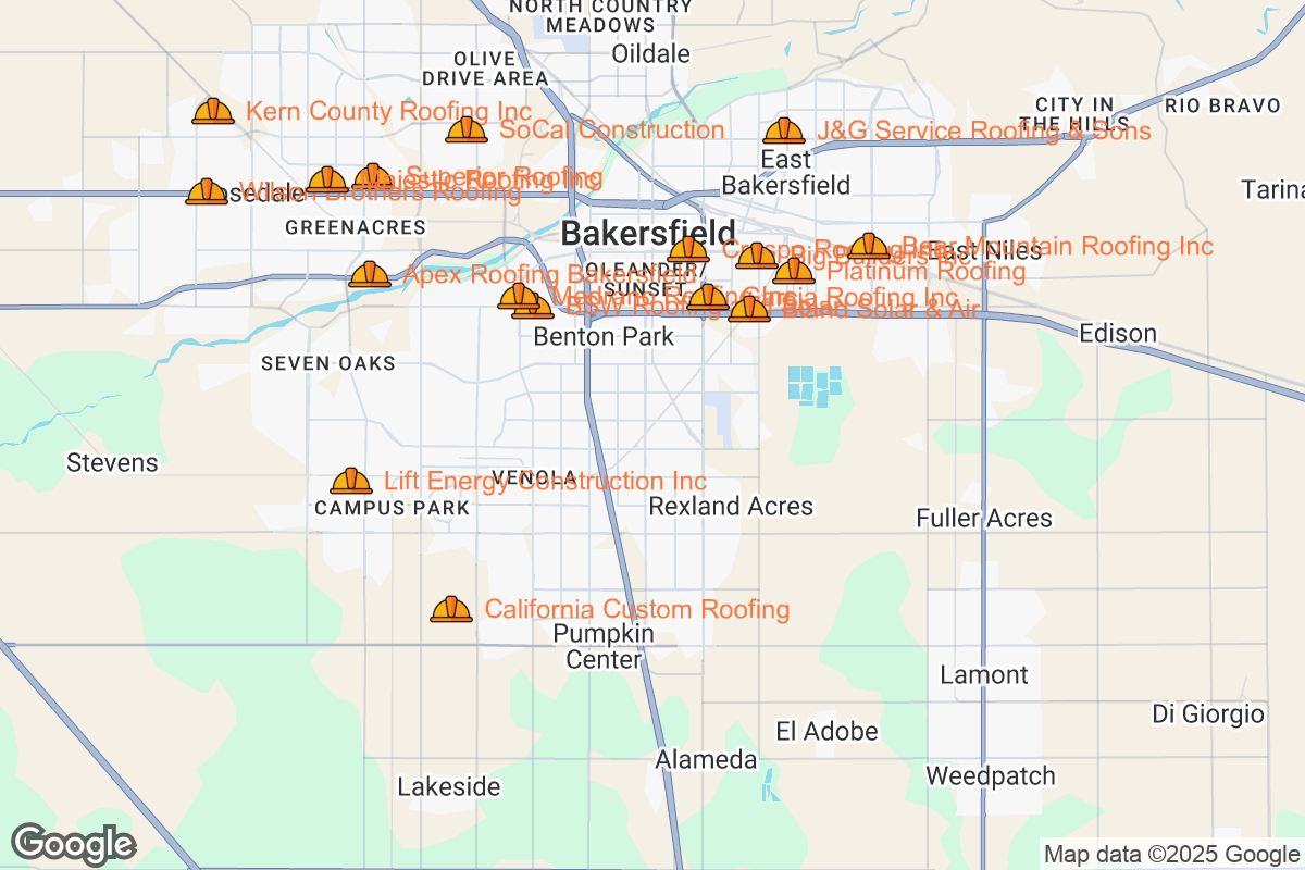 Map of Roofing Contractors in Bakersfield, California