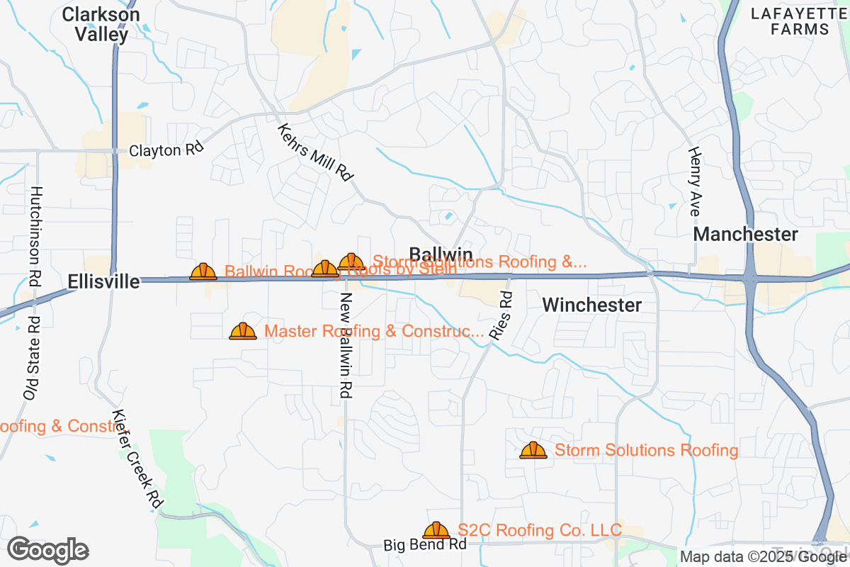 Map of Roofing Contractors in Ballwin, Missouri