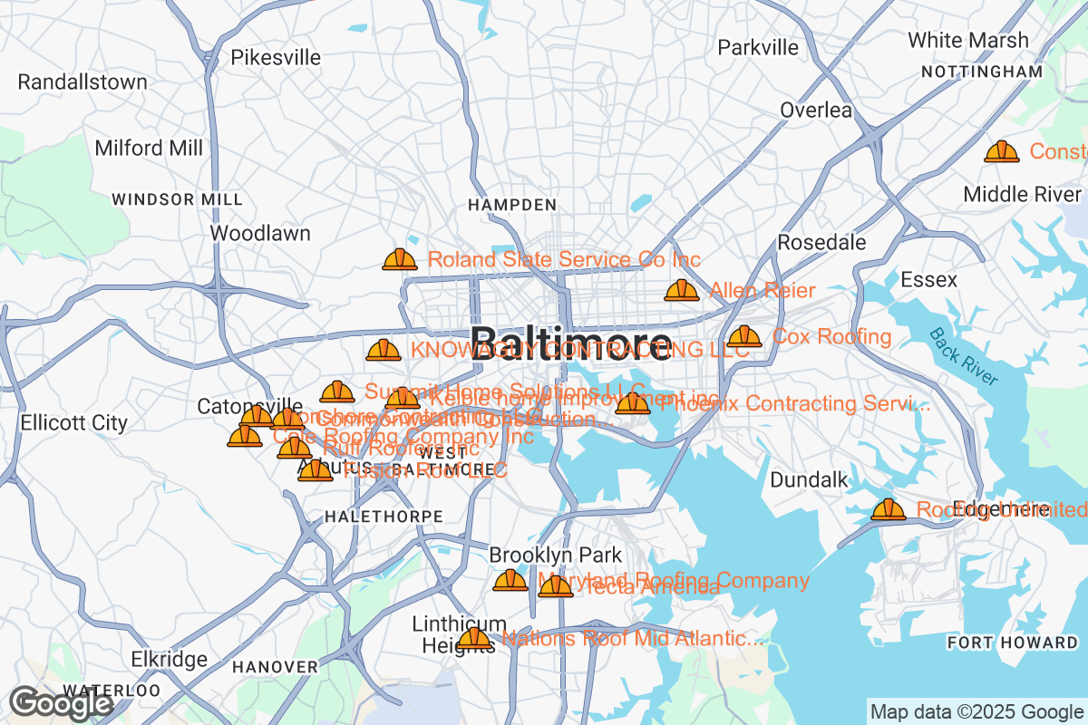 Map of Roofing Contractors in Baltimore, Maryland