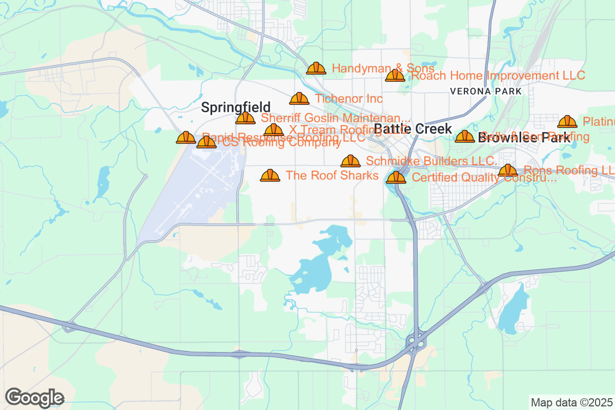 Map of Roofing Contractors in Battle Creek, Michigan