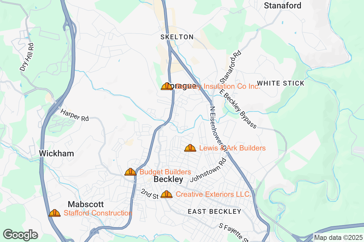 Map of Roofing Contractors in Beckley, West Virginia