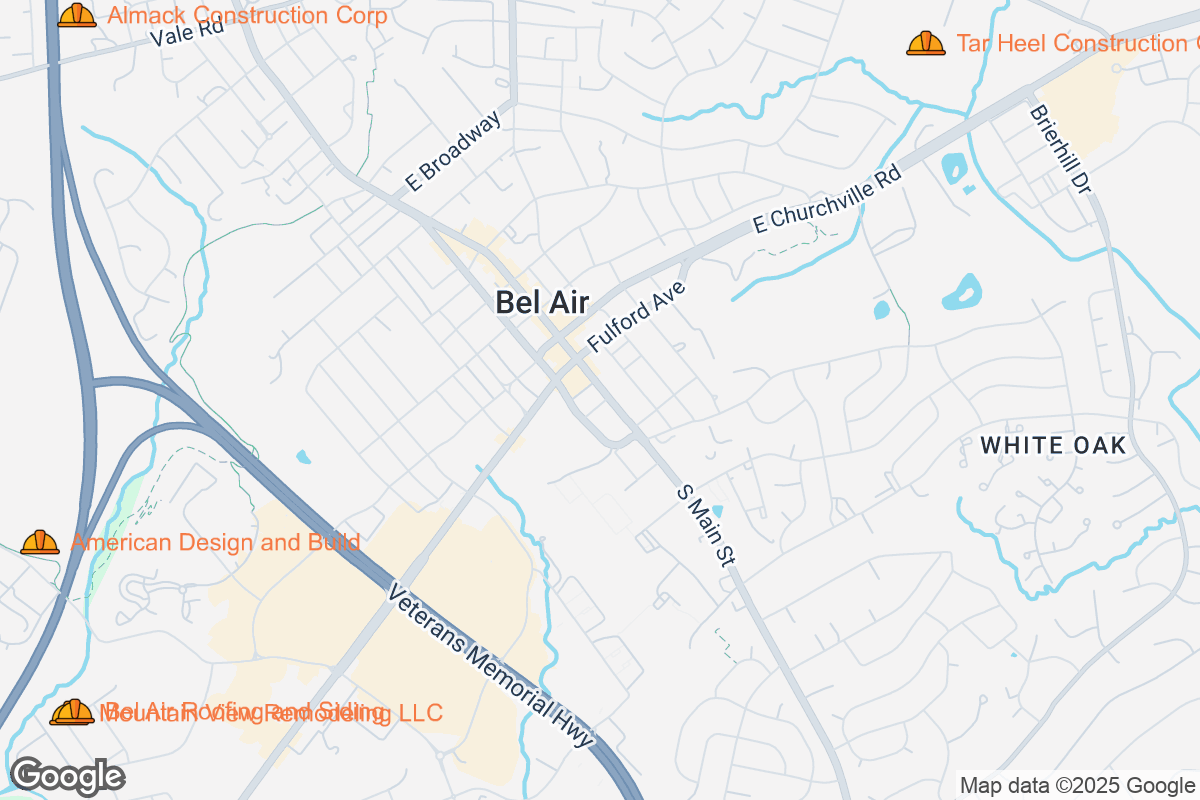 Map of Roofing Contractors in Bel Air, Maryland