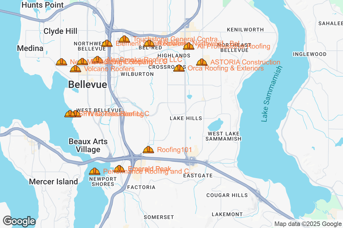 Map of Roofing Contractors in Bellevue, Washington