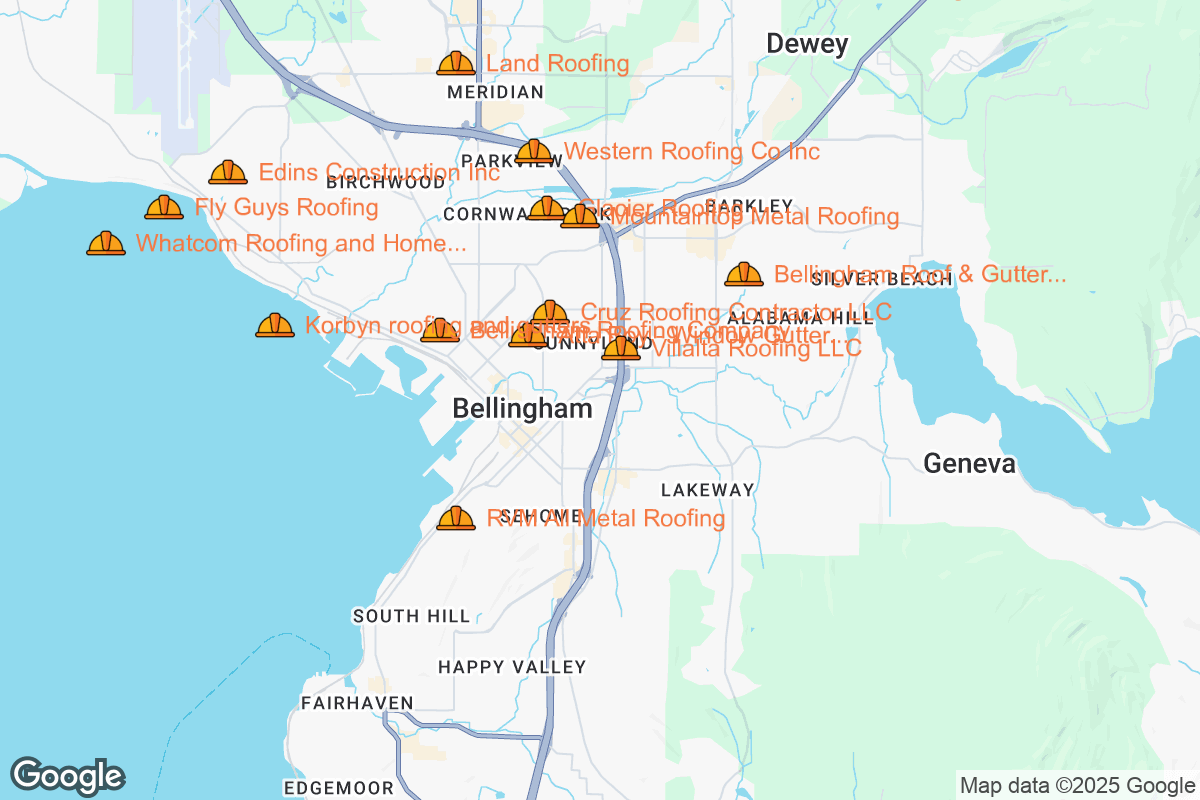 Map of Roofing Contractors in Bellingham, Washington