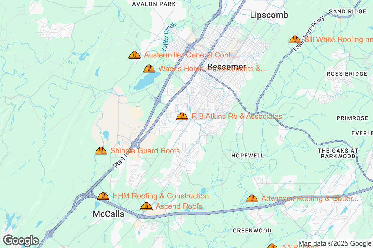 Map of Roofing Contractors in Bessemer, Alabama
