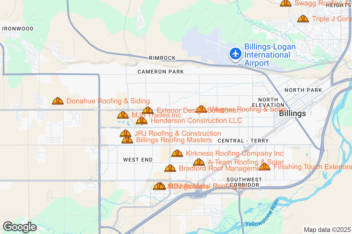 Map of Roofing Contractors in Billings, Montana