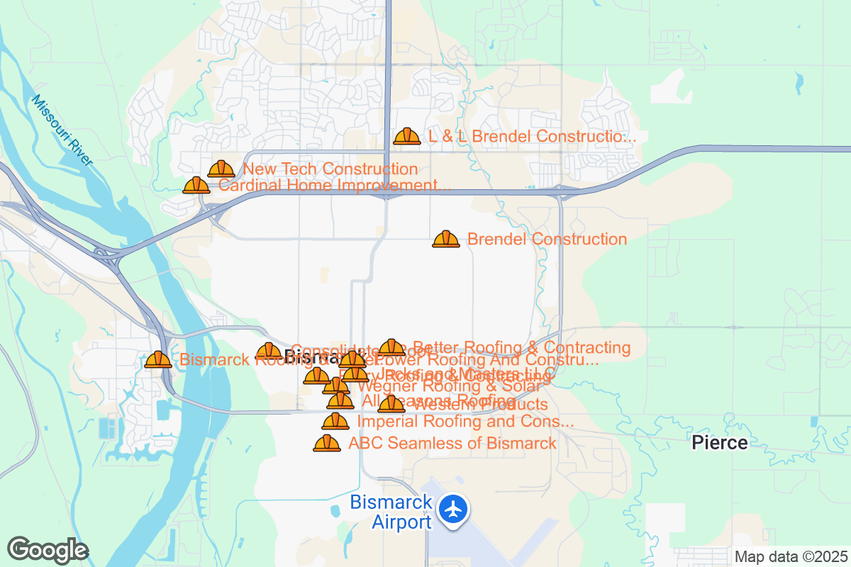Map of Roofing Contractors in Bismarck, North Dakota