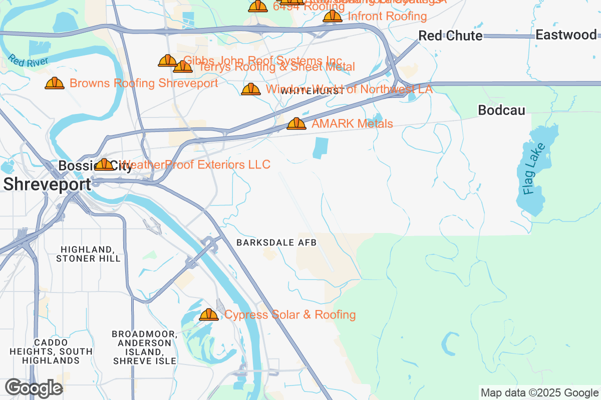 Map of Roofing Contractors in Bossier City, Louisiana