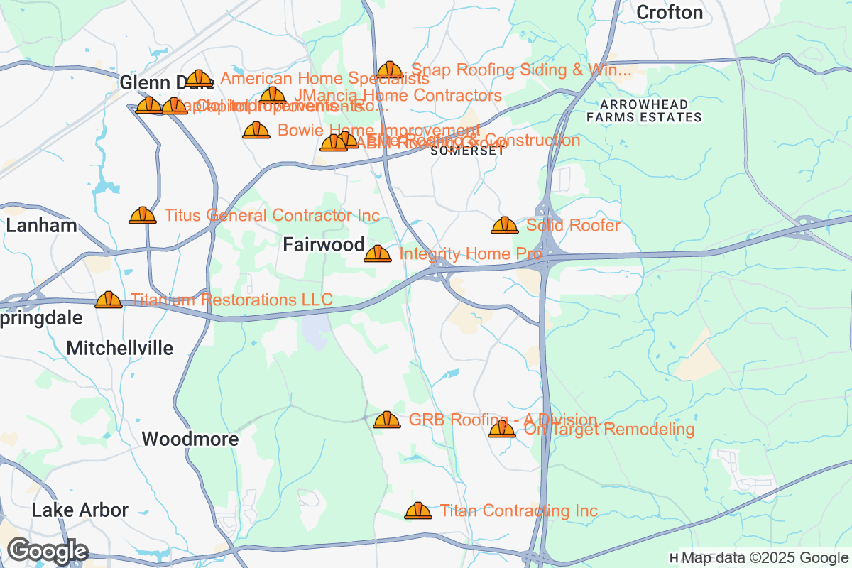 Map of Roofing Contractors in Bowie, Maryland