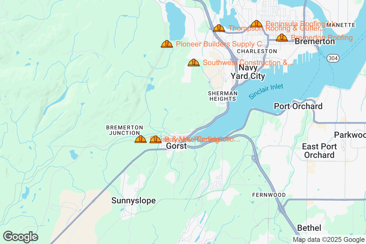 Map of Roofing Contractors in Bremerton, Washington