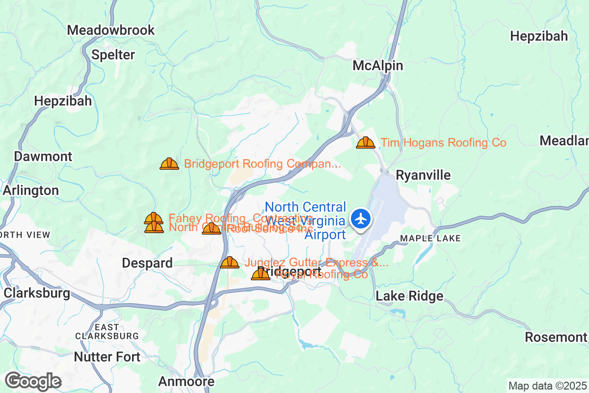 Map of Roofing Contractors in Bridgeport, West Virginia
