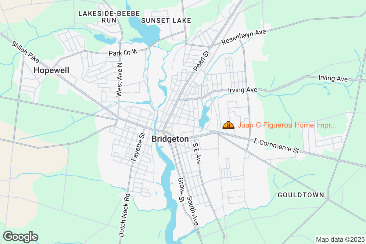 Map of Roofing Contractors in Bridgeton, New Jersey