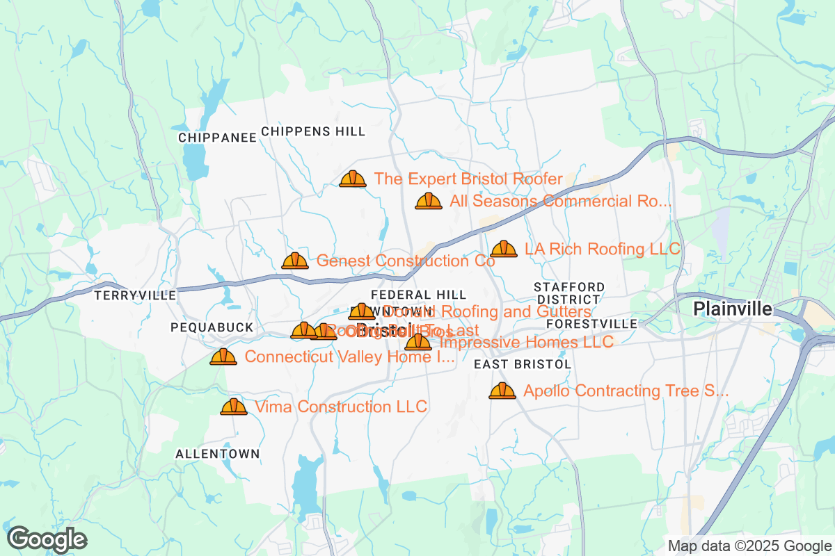 Map of Roofing Contractors in Bristol, Connecticut