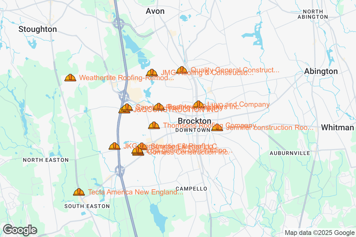 Map of Roofing Contractors in Brockton, Massachusetts