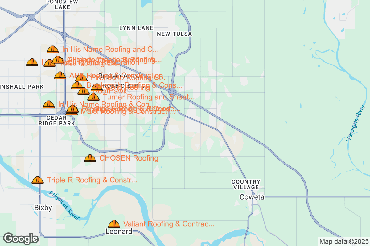 Map of Roofing Contractors in Broken Arrow, Oklahoma