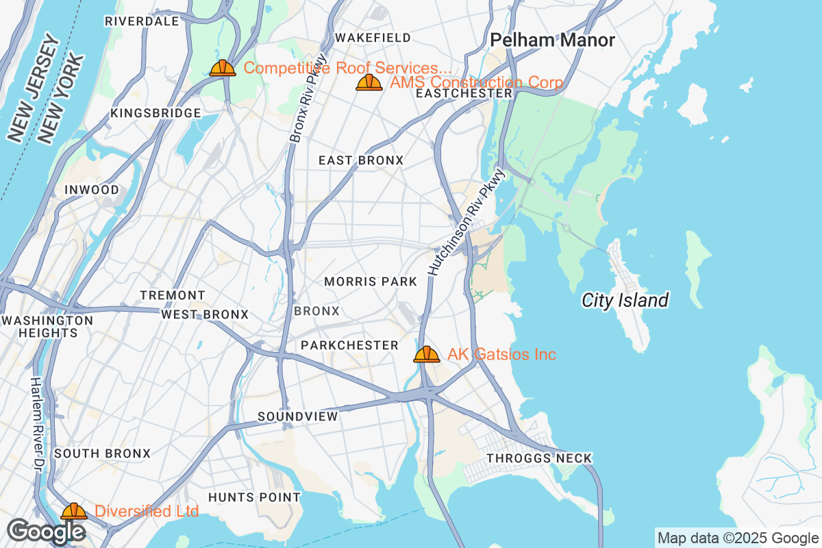 Map of Roofing Contractors in Bronx, New York