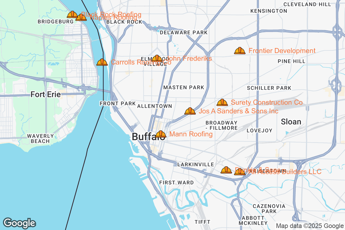 Map of Roofing Contractors in Buffalo, New York