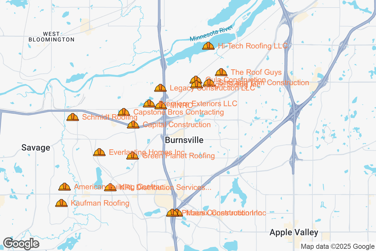 Map of Roofing Contractors in Burnsville, Minnesota