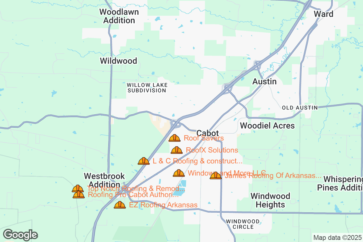 Map of Roofing Contractors in Cabot, Arkansas