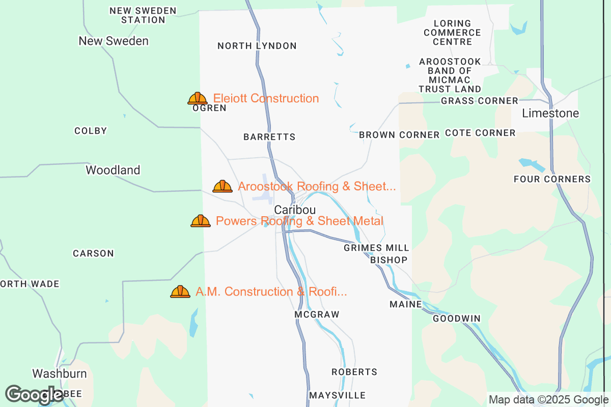 Map of Roofing Contractors in Caribou, Maine