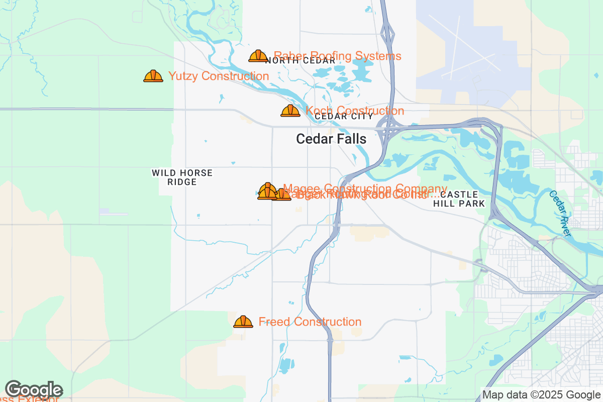 Map of Roofing Contractors in Cedar Falls, Iowa