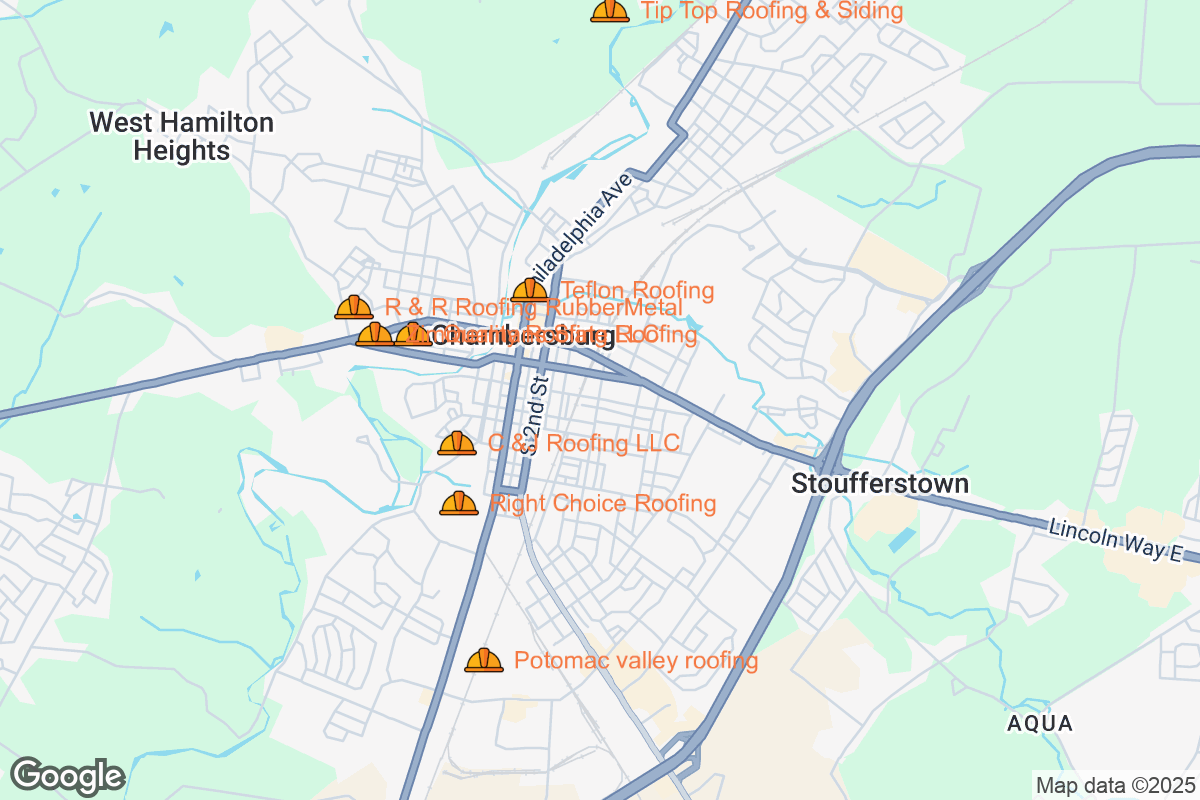 Map of Roofing Contractors in Chambersburg, Pennsylvania