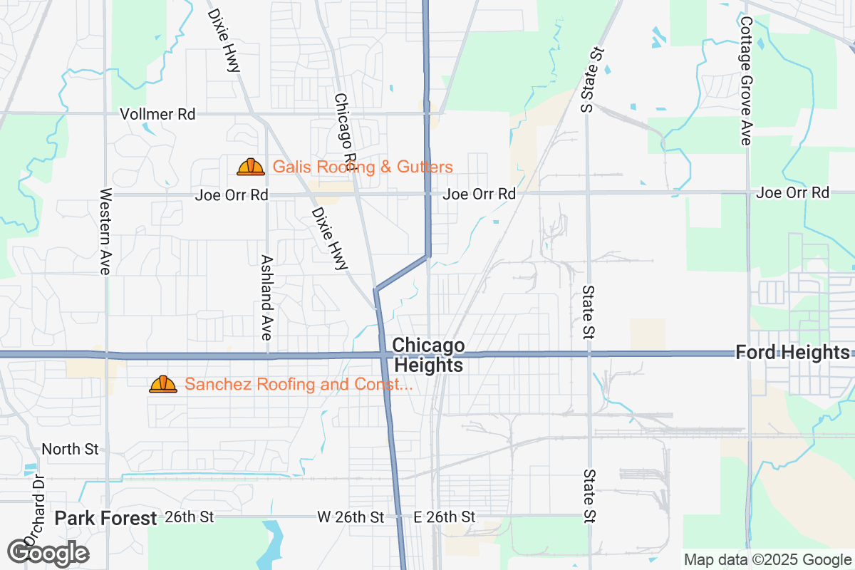 Map of Roofing Contractors in Chicago Heights, Illinois