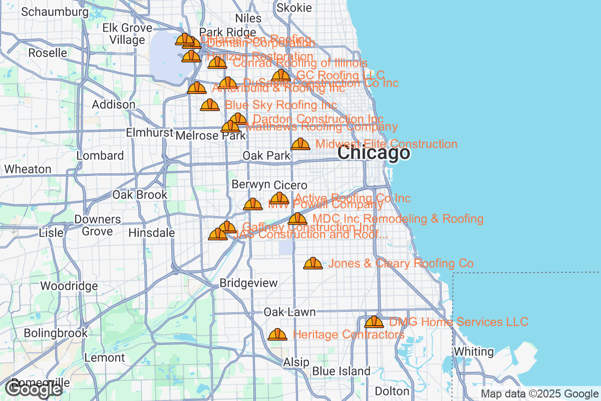 Map of Roofing Contractors in Chicago, Illinois