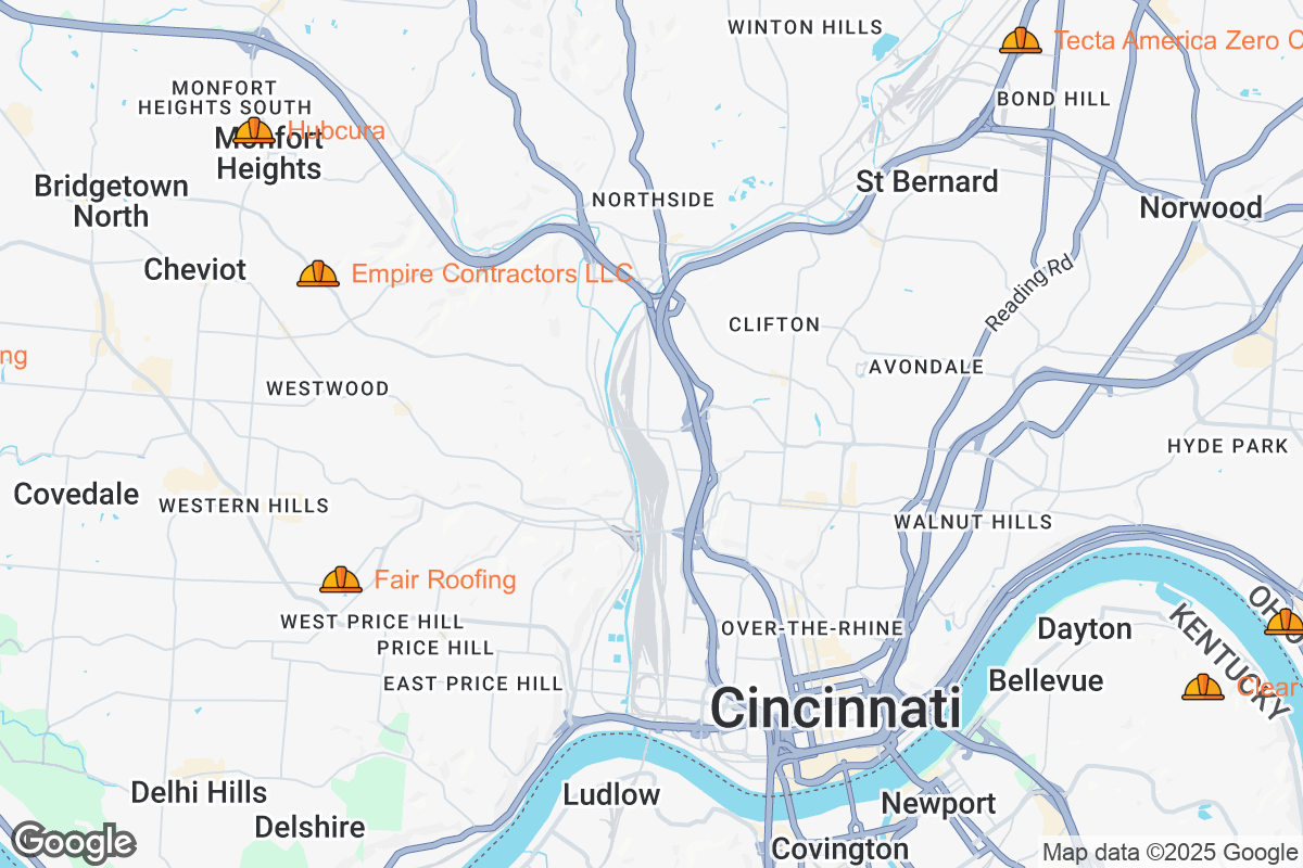 Map of Roofing Contractors in Cincinnati, Ohio