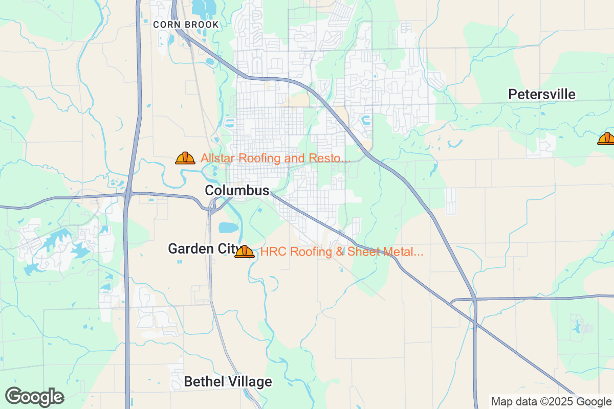 Map of Roofing Contractors in Columbus, Indiana