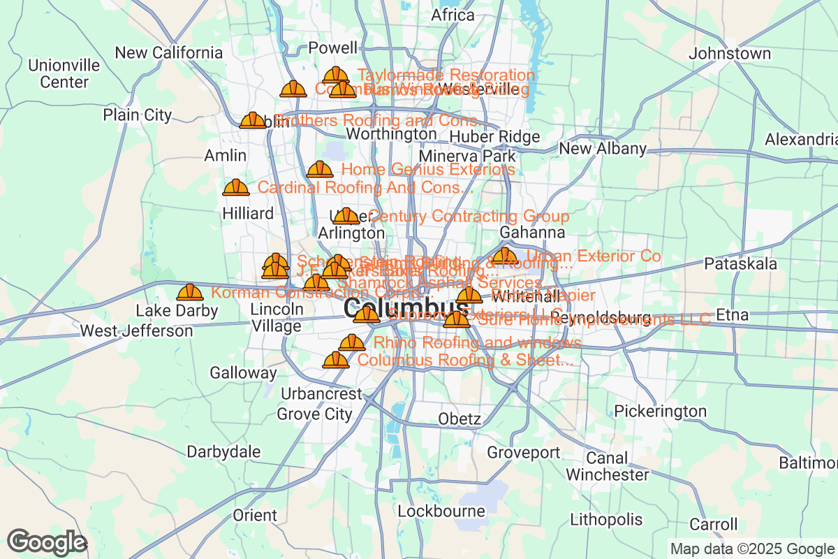 Map of Roofing Contractors in Columbus, Ohio