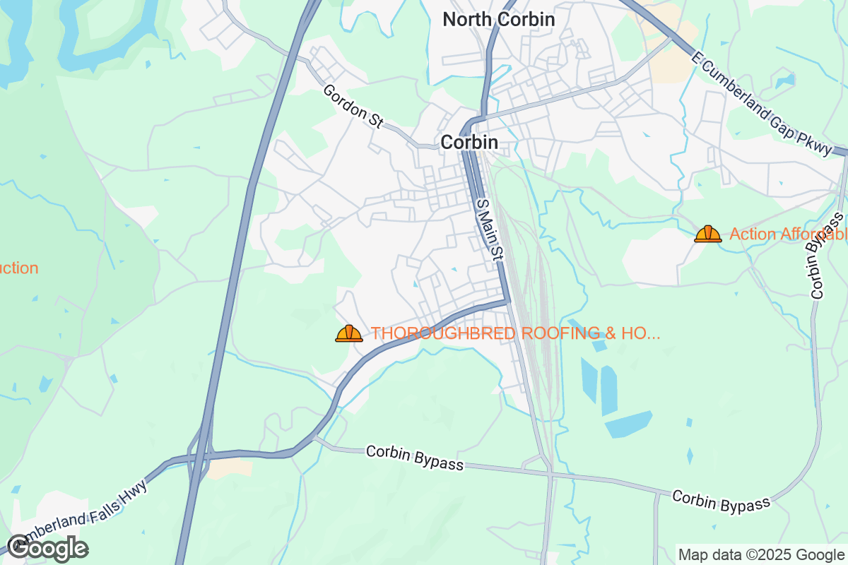 Map of Roofing Contractors in Corbin, Kentucky