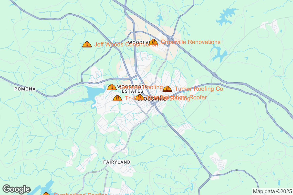 Map of Roofing Contractors in Crossville, Tennessee