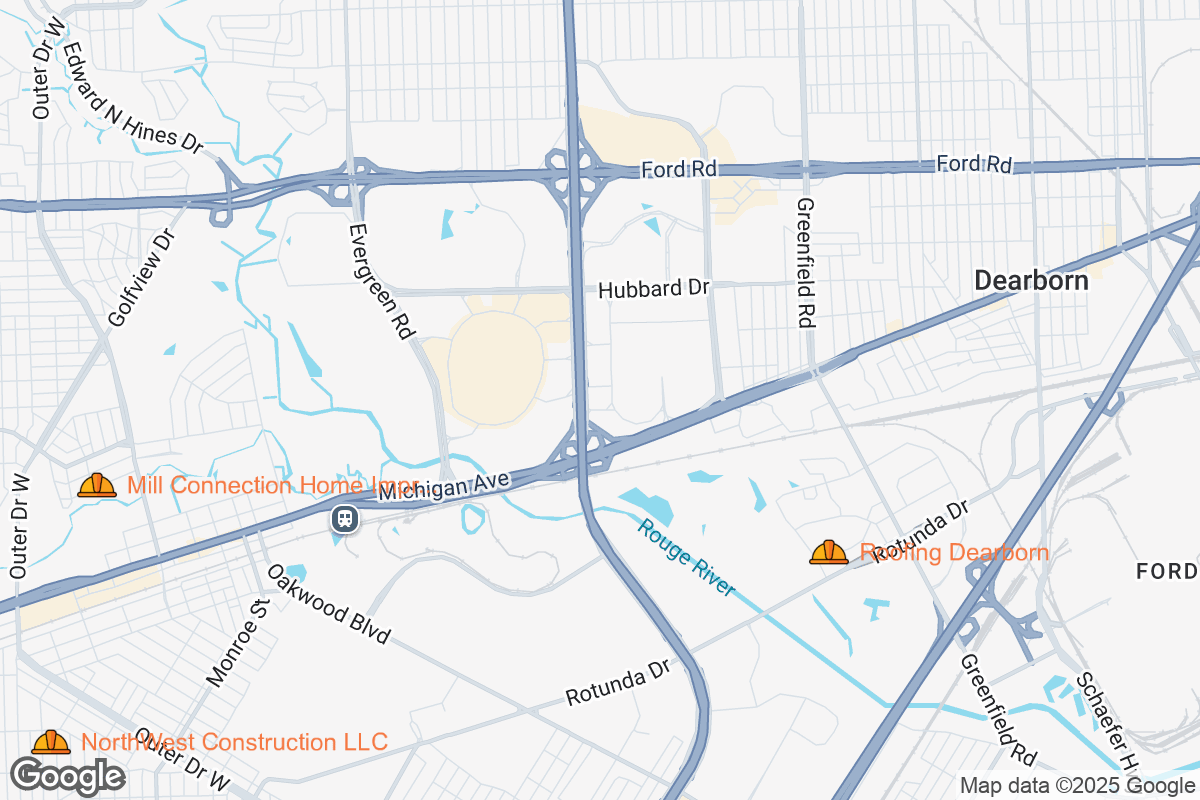 Map of Roofing Contractors in Dearborn, Michigan