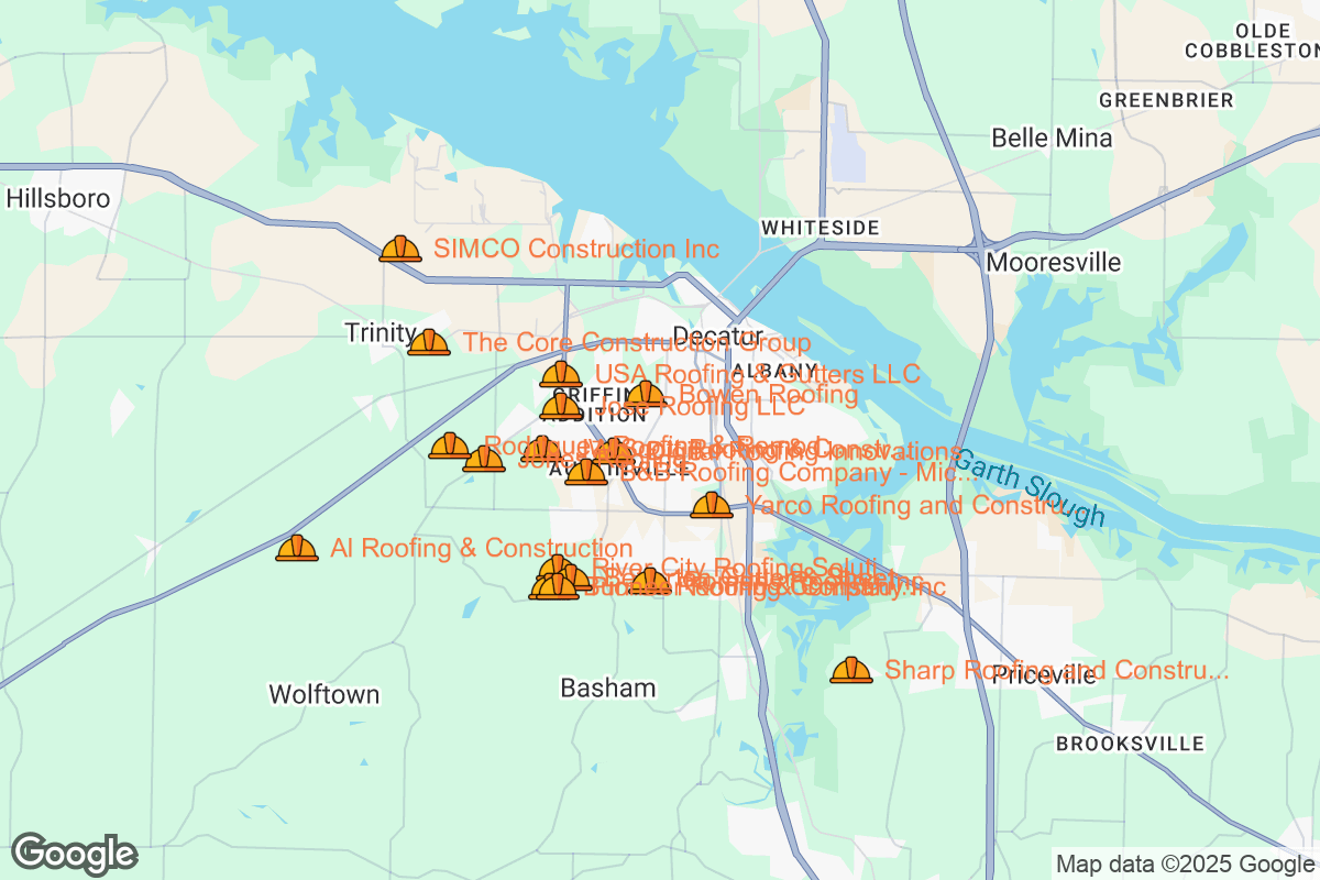 Map of Roofing Contractors in Decatur, Alabama