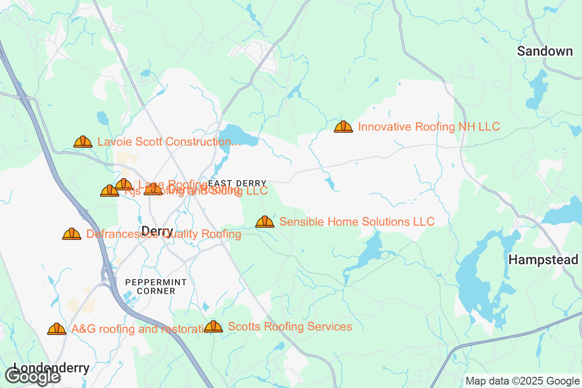 Map of Roofing Contractors in Derry, New Hampshire