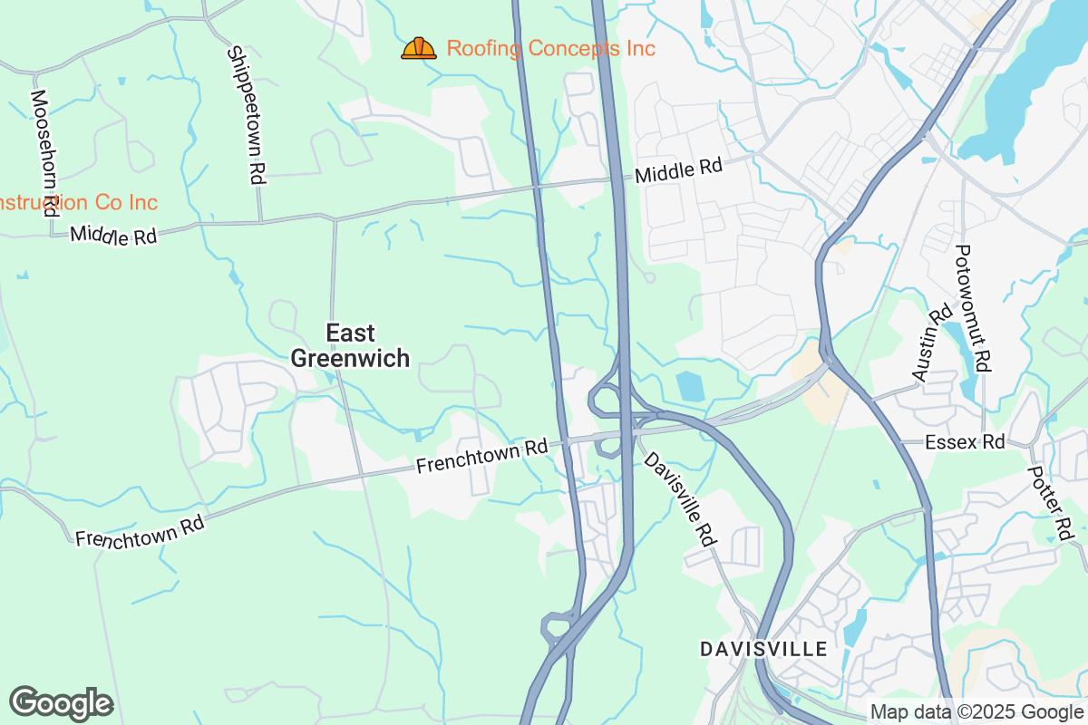 Map of Roofing Contractors in East Greenwich, Rhode Island