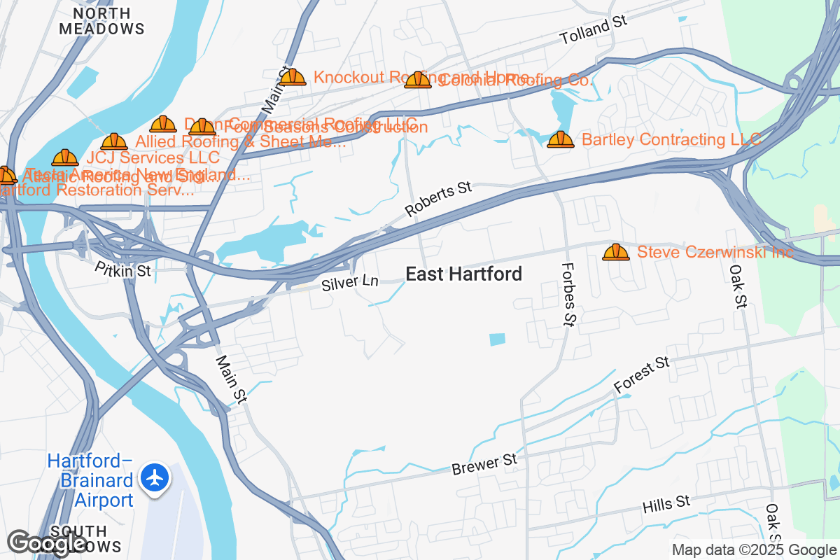 Map of Roofing Contractors in East Hartford, Connecticut