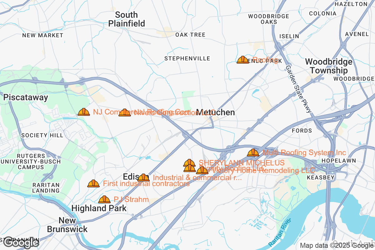 Map of Roofing Contractors in Edison, New Jersey