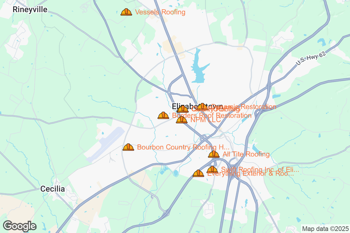 Map of Roofing Contractors in Elizabethtown, Kentucky